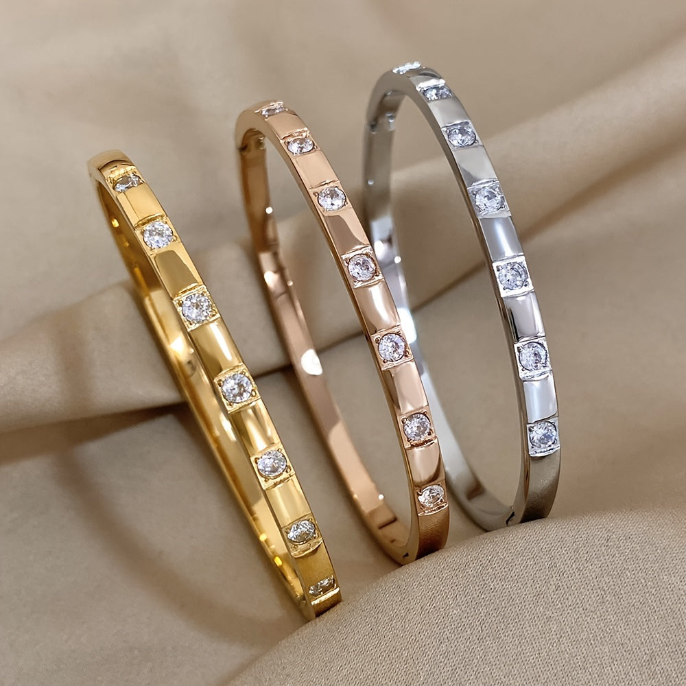 Stainless Steel Bracelet with Rhinestones