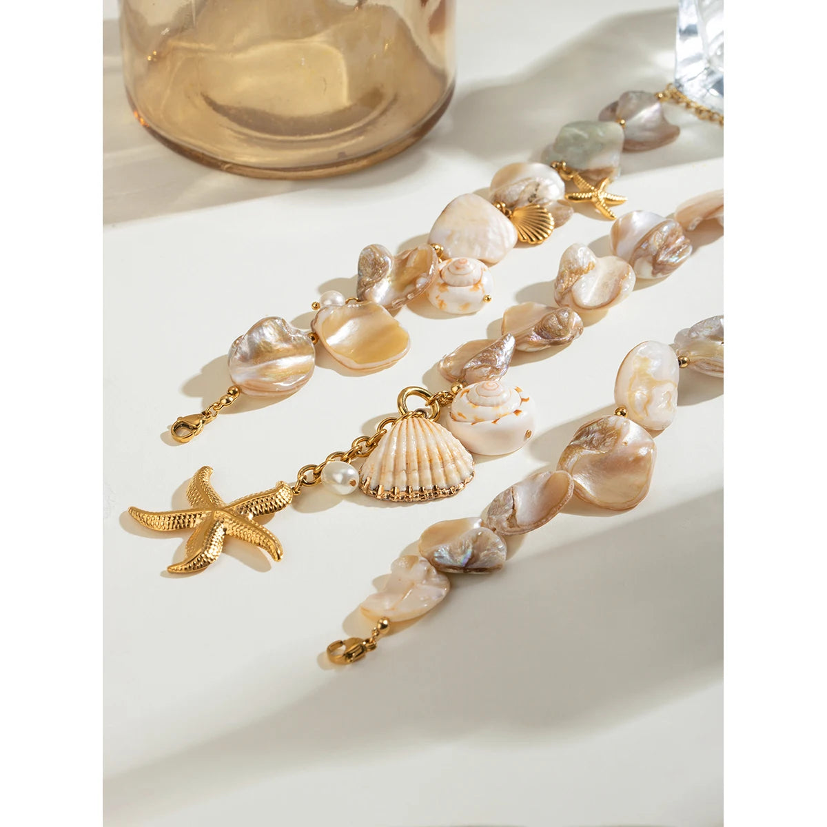 Stainless Steel Shell Necklace Bracelet Set