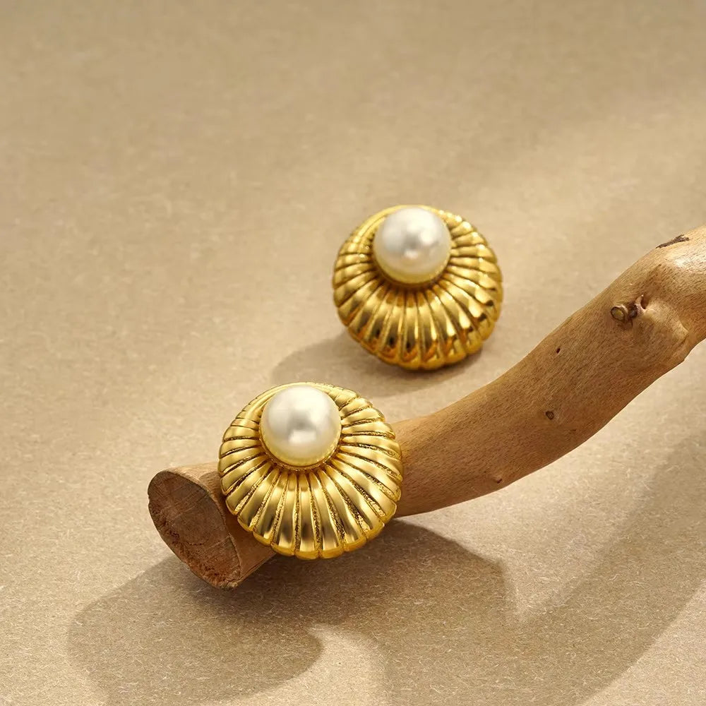 Vintage Stainless Steel Gold Shell Earrings