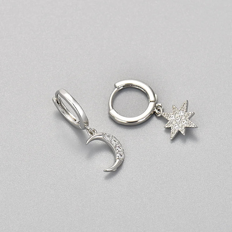 Stainless Steel Star Hoops Earrings