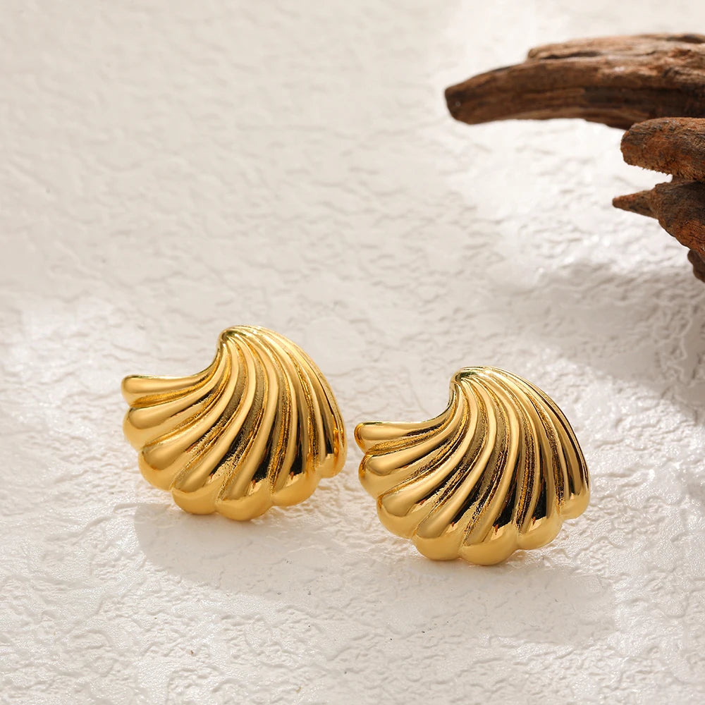 Vintage Stainless Steel Gold  Shell Earrings