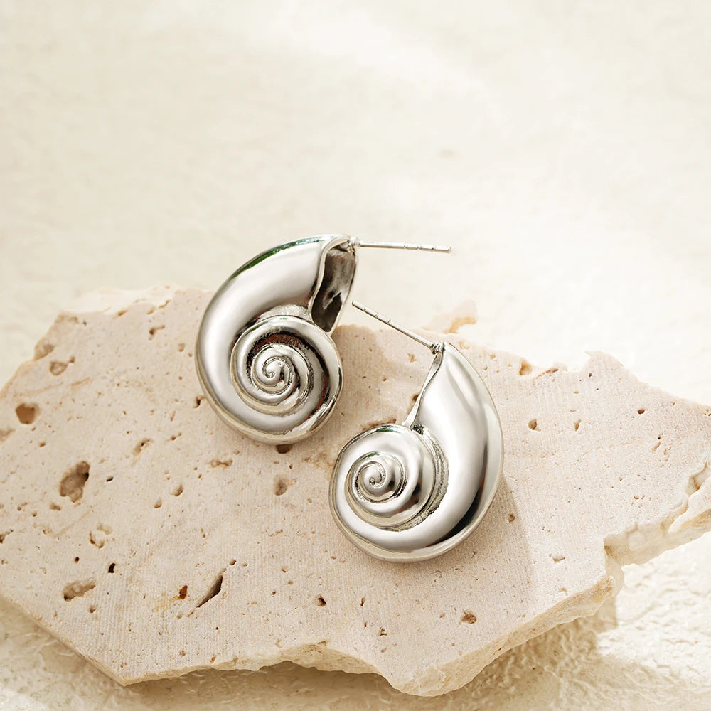 Vintage Stainless Steel Gold  Shell Earrings