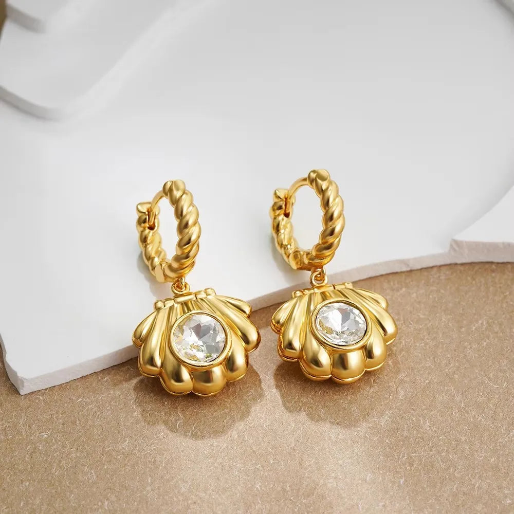 Vintage Stainless Steel Gold  Shell Earrings