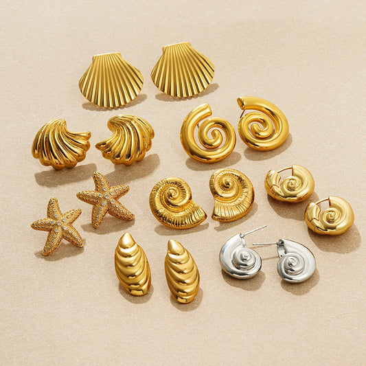 Vintage Stainless Steel Gold  Shell Earrings