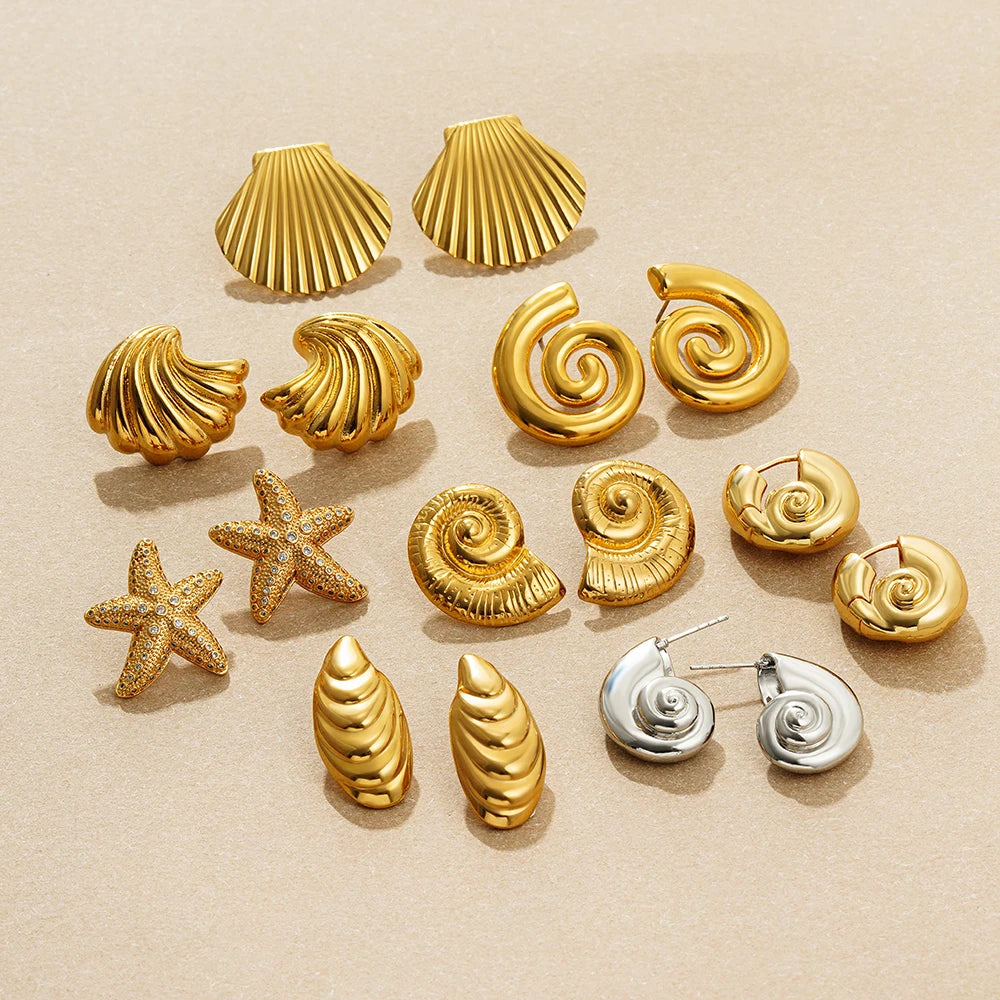 Vintage Stainless Steel Gold  Shell Earrings
