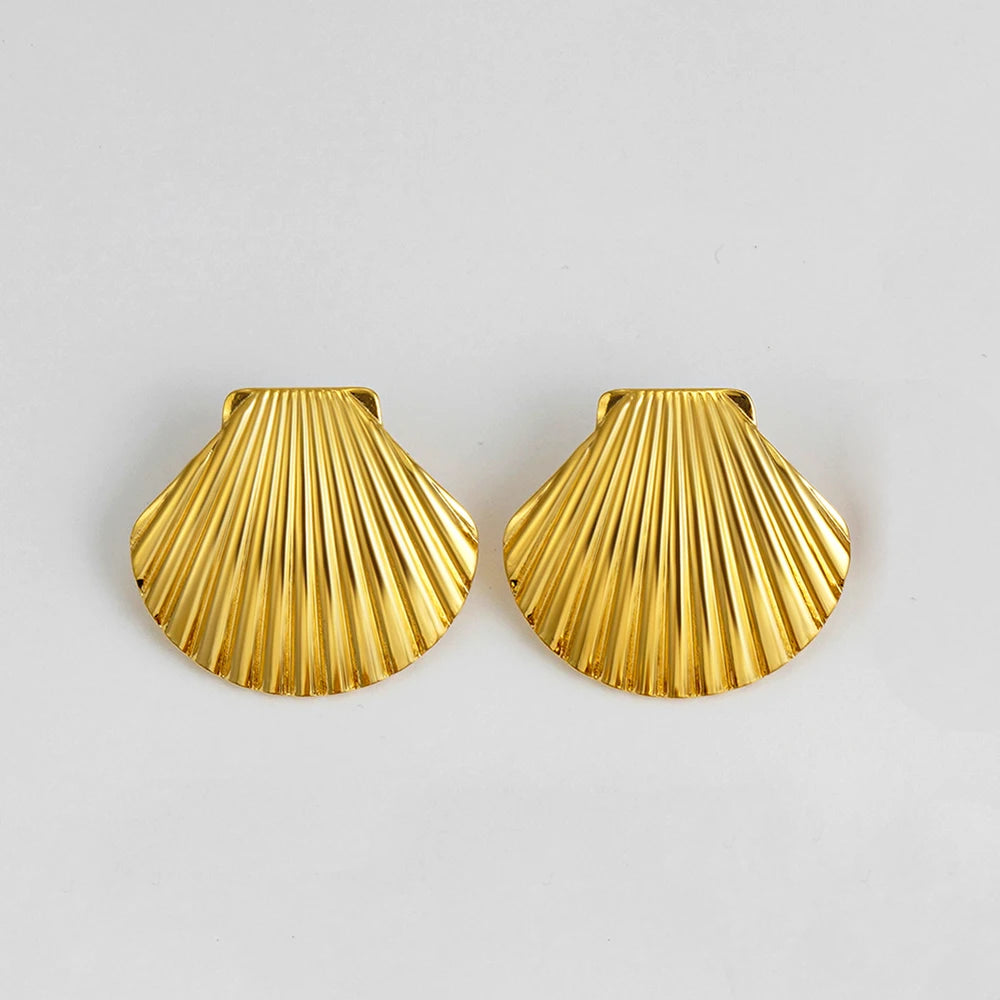 Vintage Stainless Steel Gold  Shell Earrings