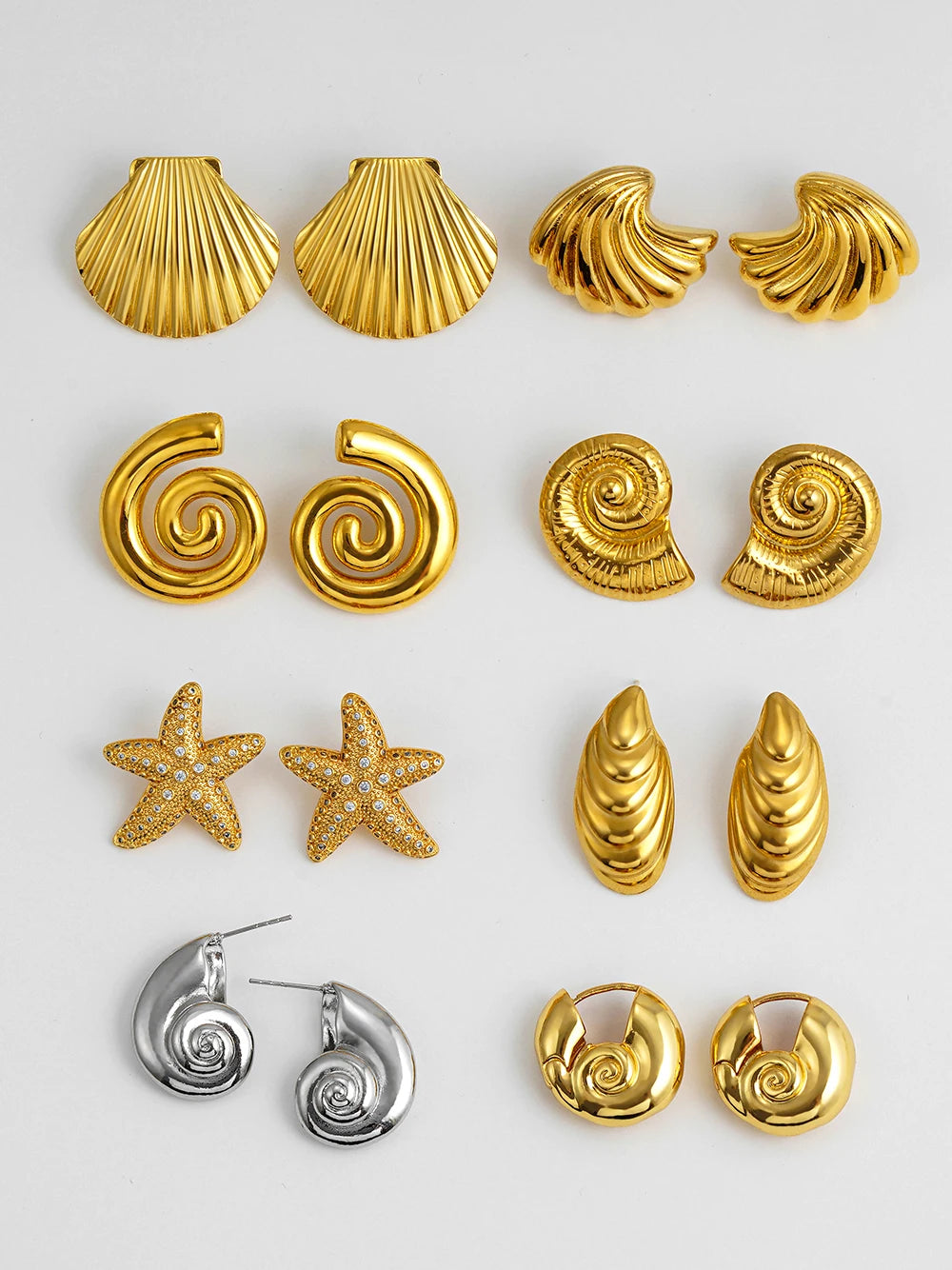 Vintage Stainless Steel Gold  Shell Earrings