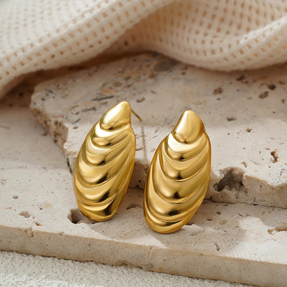 Vintage Stainless Steel Gold  Shell Earrings