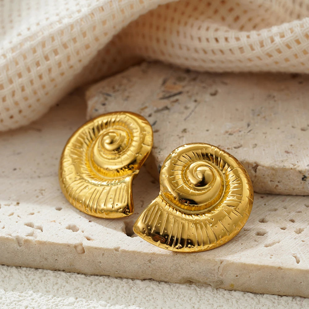 Vintage Stainless Steel Gold  Shell Earrings