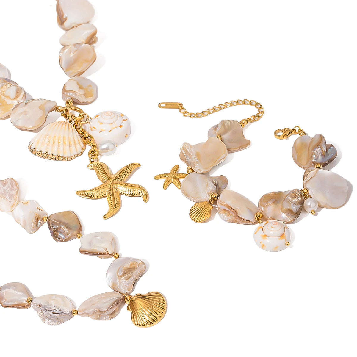 Stainless Steel  Shell Necklace Bracelet Set