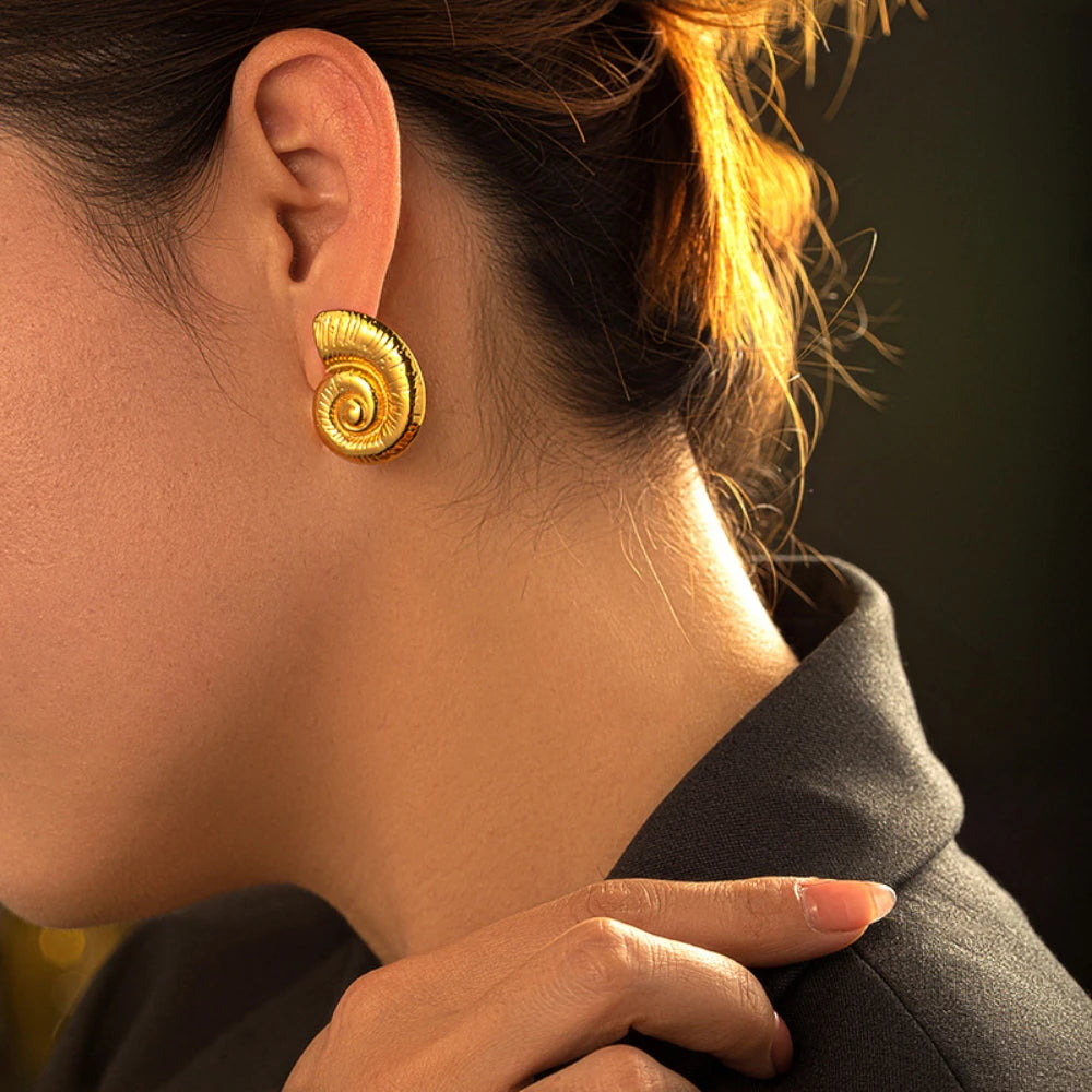 Vintage Stainless Steel Gold  Shell Earrings
