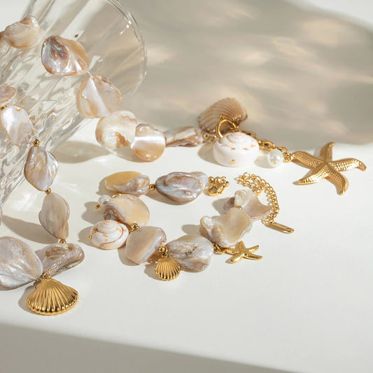Stainless Steel  Shell Necklace Bracelet Set