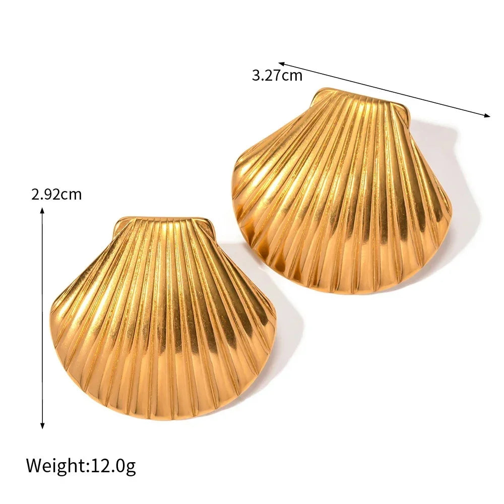 Vintage Stainless Steel Gold  Shell Earrings