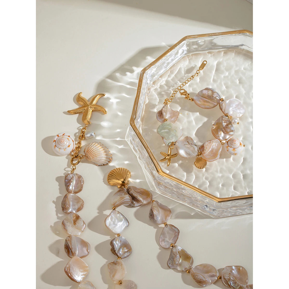 Stainless Steel  Shell Necklace Bracelet Set