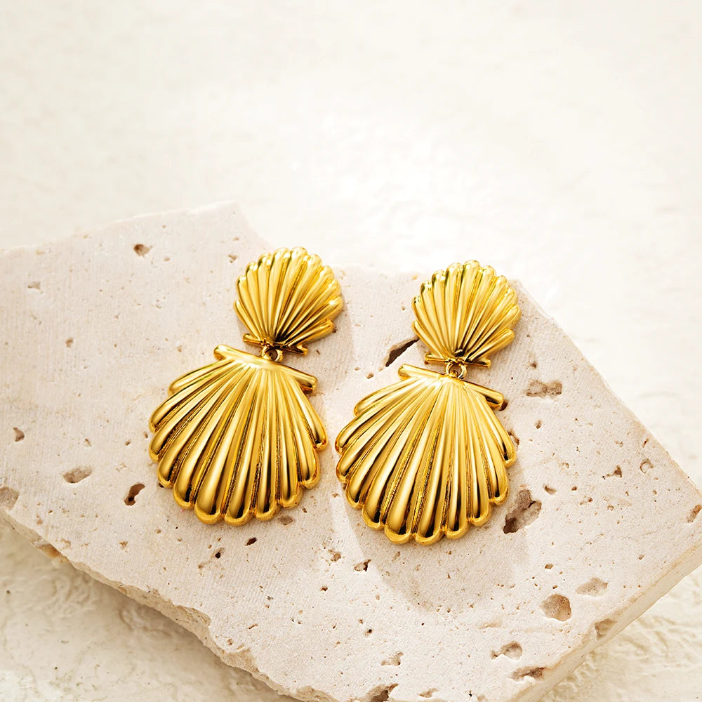 Vintage Stainless Steel Gold  Shell Earrings