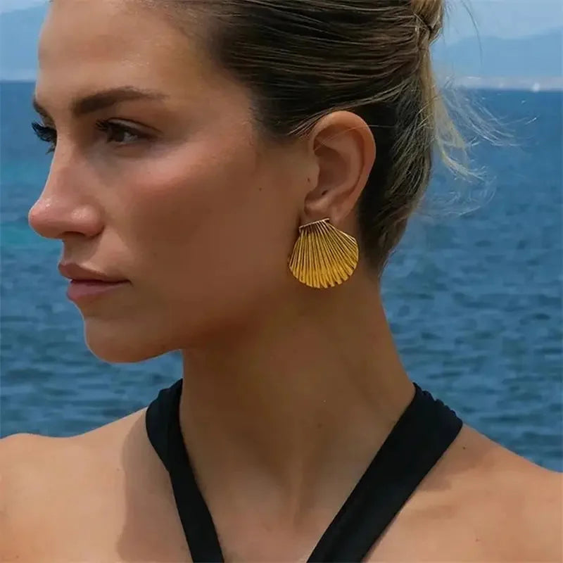 Vintage Stainless Steel Gold  Shell Earrings