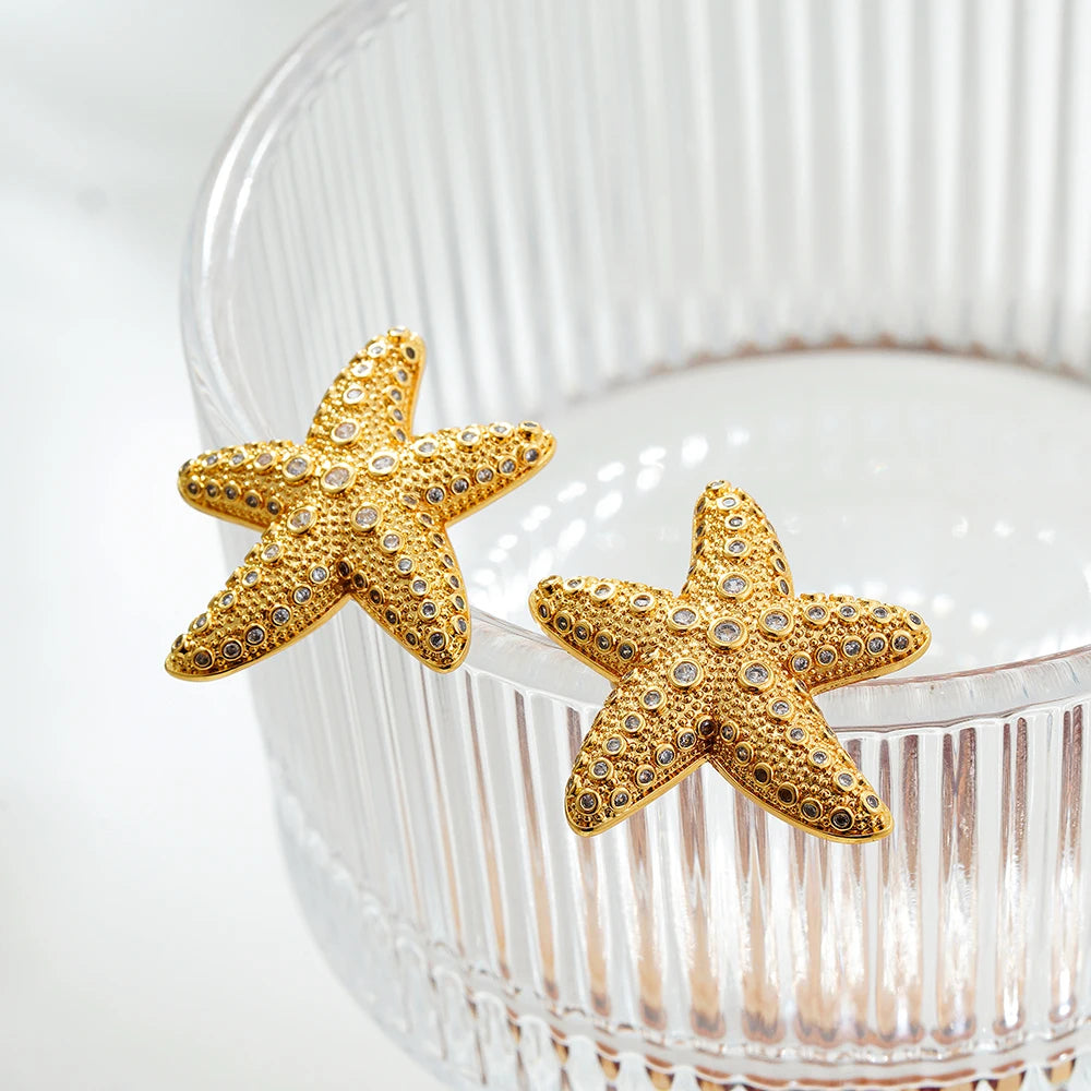 Vintage Stainless Steel Gold  Shell Earrings