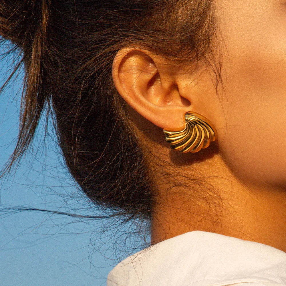 Vintage Stainless Steel Gold  Shell Earrings