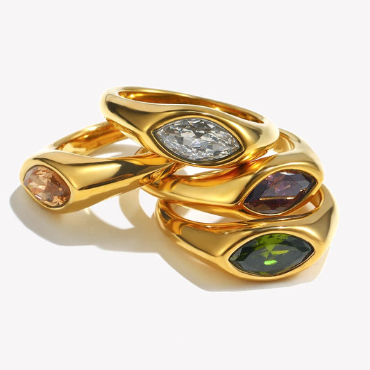 Eye Zircon Seal Ring Colorful Stainless Steel