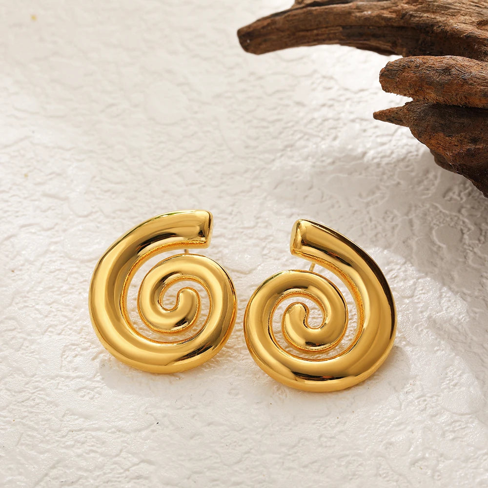 Vintage Stainless Steel Gold  Shell Earrings