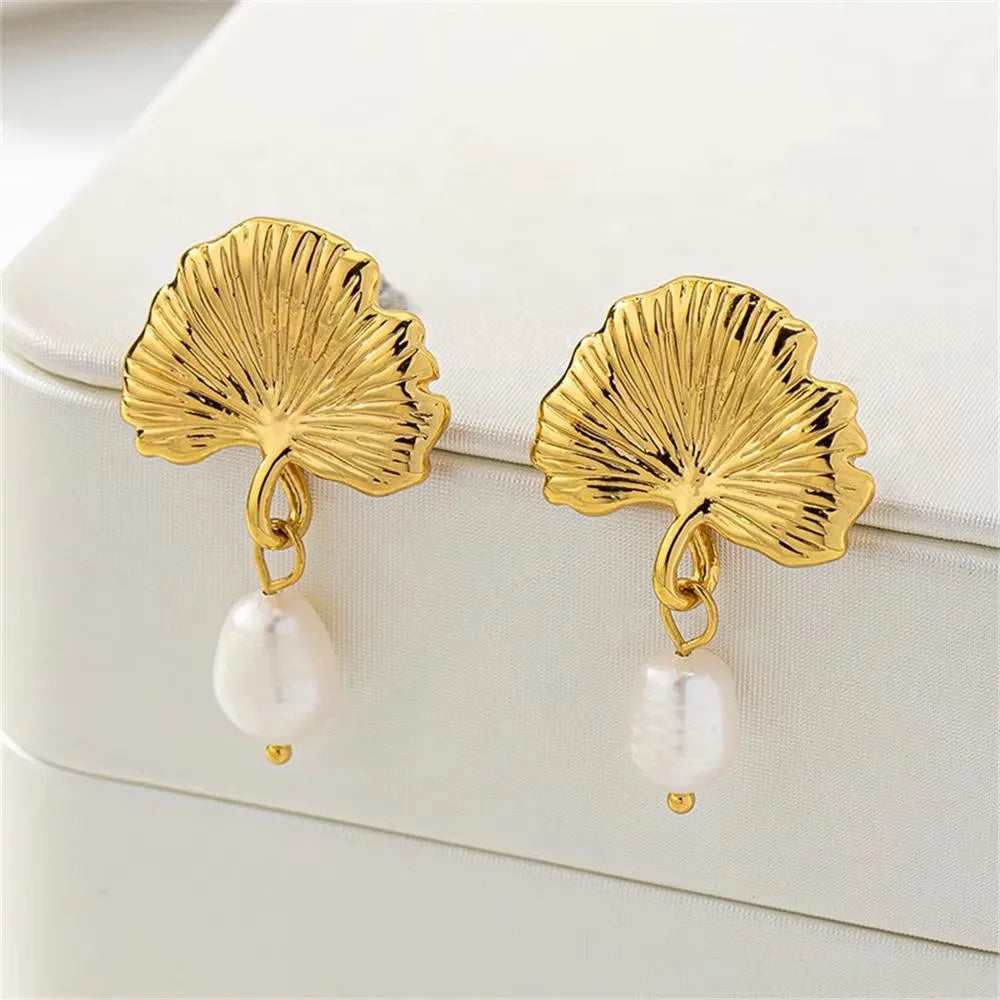 Vintage Stainless Steel Gold  Shell Earrings