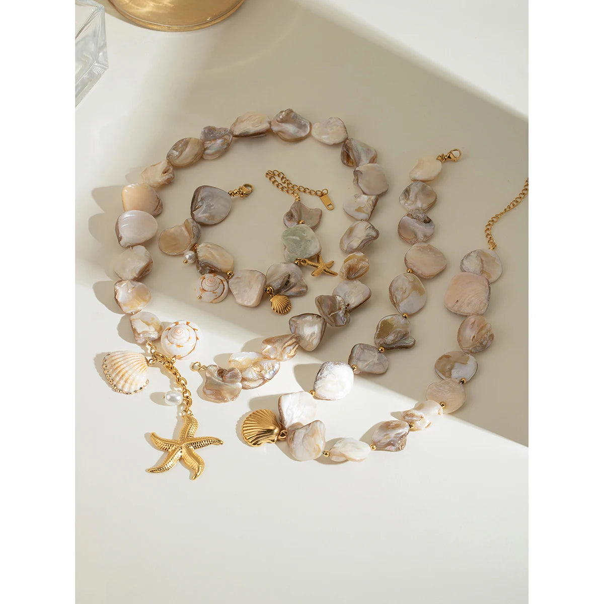 Stainless Steel  Shell Necklace Bracelet Set