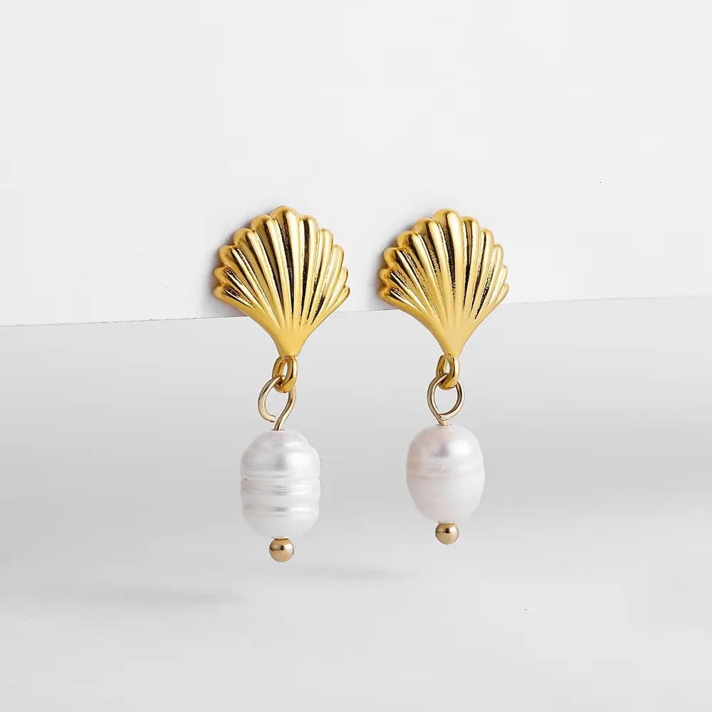 Vintage Stainless Steel Gold  Shell Earrings