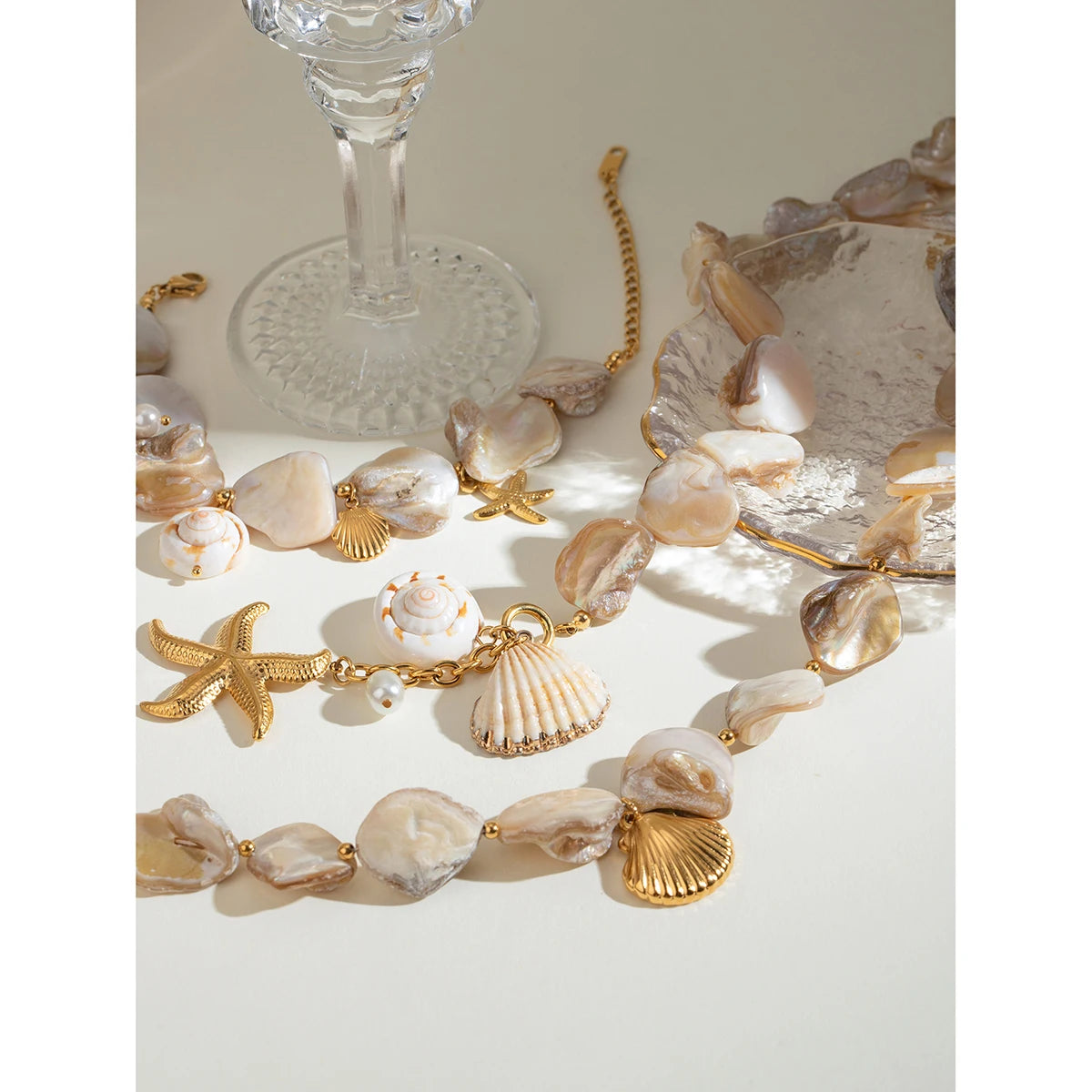Stainless Steel  Shell Necklace Bracelet Set
